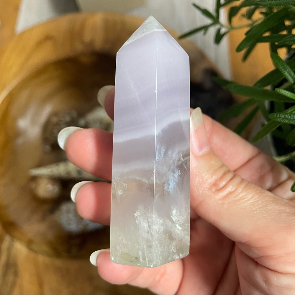 Yttrium fluorite Purple and White Crystal Tower